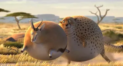 Animales de la sabana con obesidad en cortometraje animado