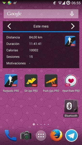 Widget para acceso rápido desde la pantalla principal del móvil Widget de Runtastic en pantalla de inicio