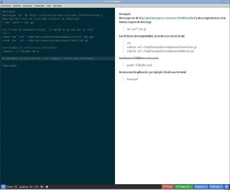 Interfaz de Haroopad