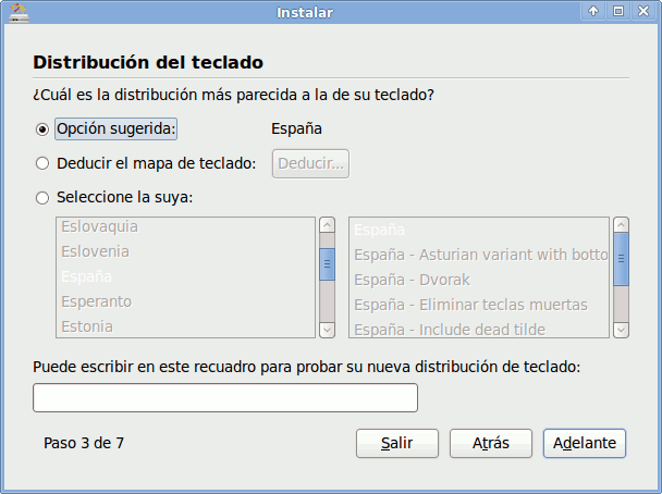 Selección de distribución del teclado