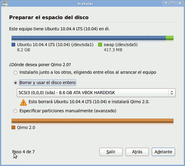 Preparación del espacio del disco