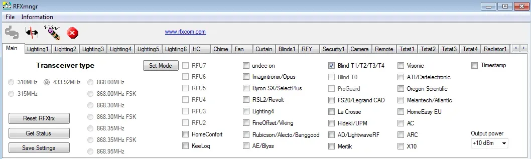 Protocolos disponibles en RFXmgr