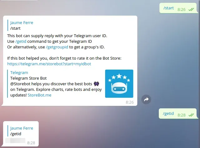 Obtener chat_id con MyIDBot Chat con MyIDBot