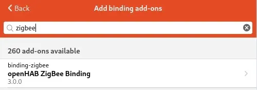 Instalación de ZigBee Binding en OpenHAB 3 Buscar ZigBee Binding