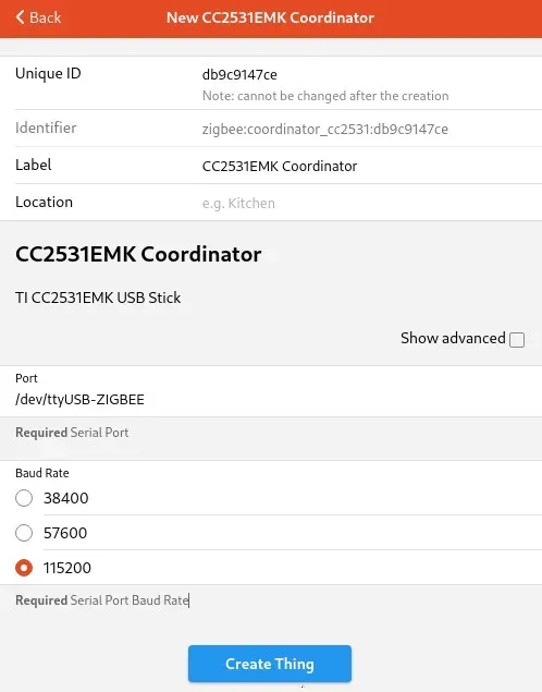 Configuración ZigBee CC2531EMK Coordinator Configurar puerto del coordinador