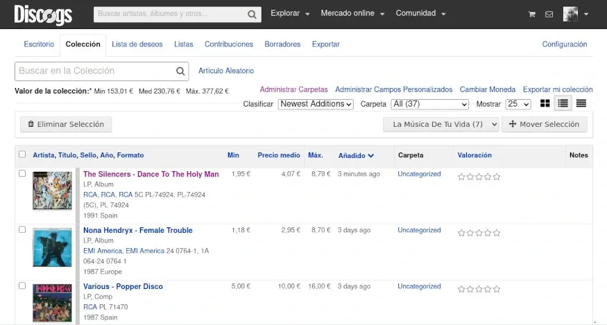 Discogs desde nuestro navegador Discogs versión web